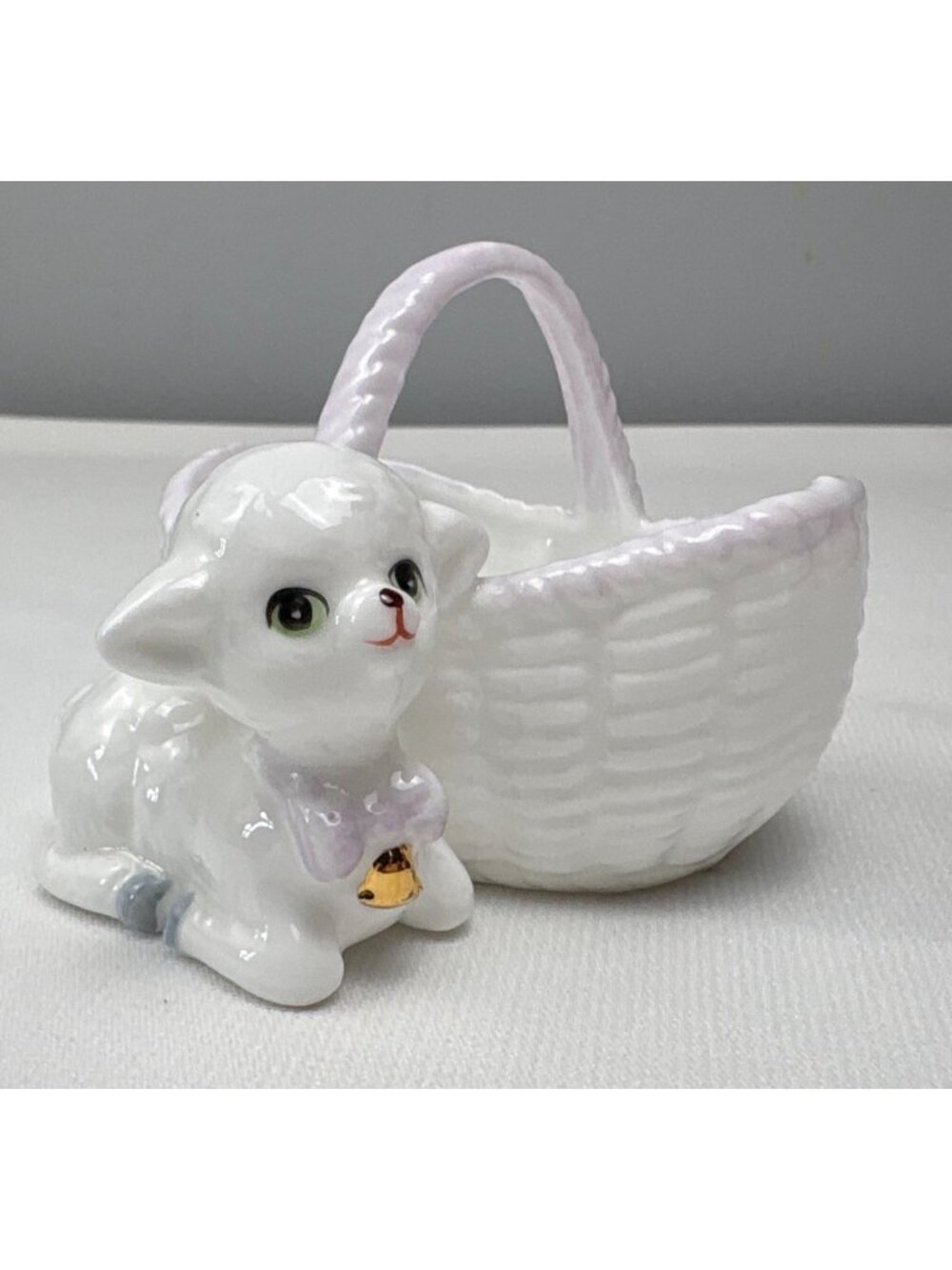 Enesco White Basket Adorable Lamb Figurine Bone China Collectible - Pink Accents